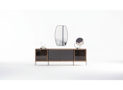 Sideboard Anrichte mit Spiegel Mit Glasfront Marmoroptik Holz Edelstahl
