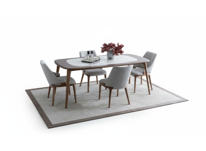 Esszimmergruppe Esstisch 4x Stühle Sideboard mit Spiegel Marmoroptik