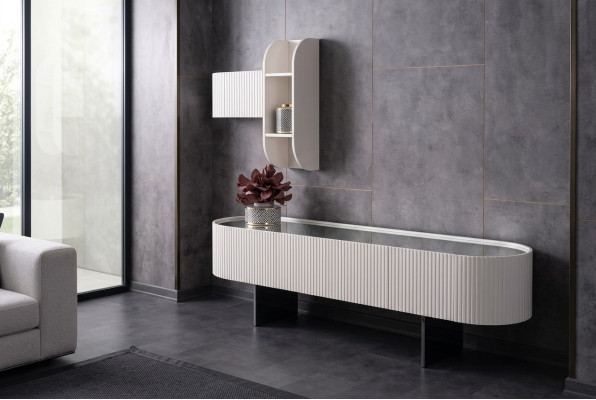 Sideboard Kommode Anrichte Beistellschrank Wohnzimmer Weiß Verspiegelt