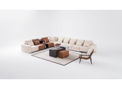 Ecksofa L-Form mit Soundsystem Couchtisch Pouf Sessel Couch Stoff Leder