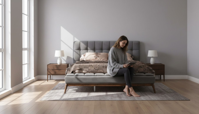 Polsterbett Bett Doppelbett Kopfteil Bettrahmen Schlafzimmerbett Grau