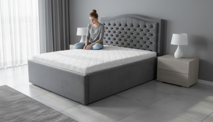 Schlafzimmer Doppelbett Bett 180сm Matratze Grau Chesterfield Stil Holz