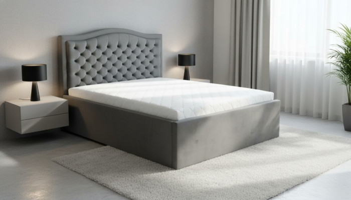 Schlafzimmer Doppelbett Bett 180сm Matratze Grau Chesterfield Stil Holz