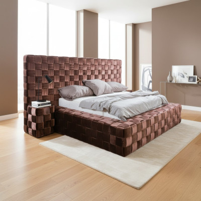 Schlafzimmer Doppelbett Bett 180cm Matratze Braun moderner Stil Holz