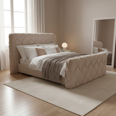 Schlafzimmer Doppelbett Bett 180cm Matratze Beige moderner Stil Holz