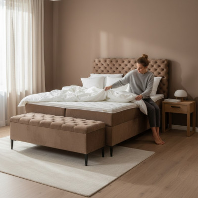 Schlafzimmer Doppelbett Bett 180сm Matratze Braun moderne Stil Holz Chesterfield