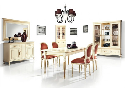 Esszimmer Esstisch Holzmöbel Anrichte mit Spiegel Weiß Eckvitrine Set 4tlg