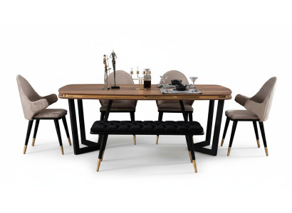 6tlg. Esszimmer Set Hochwertig Esstisch Bequem 4x Stühle Textil Hocker
