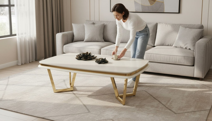 Beige Couchtisch Modern Sofatische Metalltische Robust Wohnzimmertisch