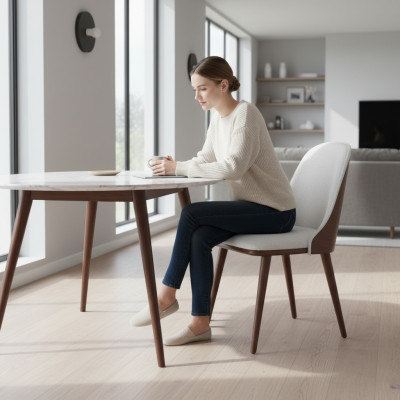 Esszimmerstuhl Braun Weiß Holz Modern Stilvoll Komfortabel Stuhl Lehnstuhl