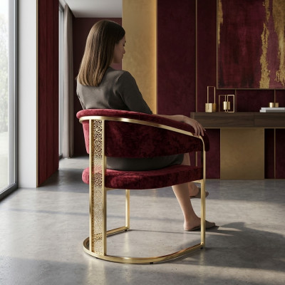 Esszimmerstuhl Rot Gold Edelstahl Glänzend Prächtig Massiv Attraktiv Luxus