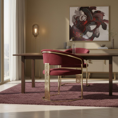 Esszimmerstuhl Rot Gold Edelstahl Glänzend Prächtig Massiv Attraktiv Luxus