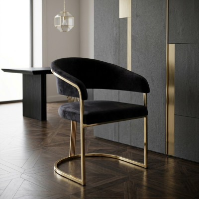 Esszimmerstuhl Schwarz Gold Holz Elegant Exklusiv Stabil Ästhetisch Wertvoll