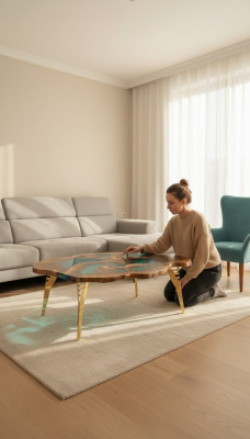 Couchtisch Sonderform Luxus Design Holz Braun Möbel Wohnzimmer Couchtische