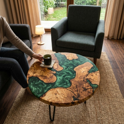 Couchtisch Braun  Rund Luxus Design Hochwertig Holz Möbel Wohnzimmer Couchtisch