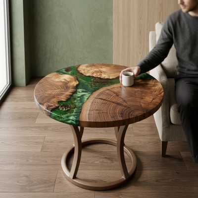 Couchtisch Luxus Design Holz Hochwertig  Braun Möbel Wohnzimmer Couchtische Rund