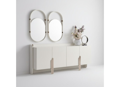Sideboard 2x Oval Spiegele Schrank Anrichte Beistellschrank Modern Design