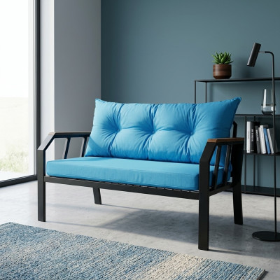 Gartensofa 2-Sitzer Sofa Mini Couch Kleines Sofa Mit Kissen Metallrahmen