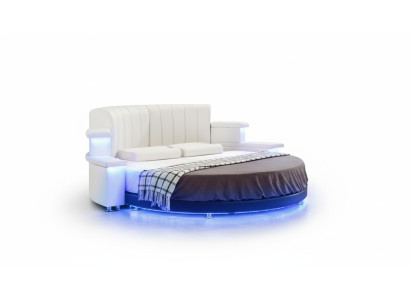 Rundbett mit LED-Beleuchtung Modernes Schlafsofa Beige Design Schlafzimmer