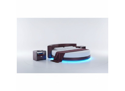 Rundes Bordeaux Bett mit LED-Beleuchtung Modernes Design Schlafsofa Polster