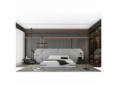 Modernes graues Bett mit elegantem Kopfteil und stilvollem Design Schlafzimmer