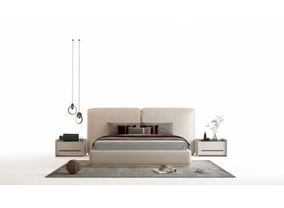 Luxus Beige Bett mit Gold Akzenten Modernes Design Kopfteil für Schlafzimmer
