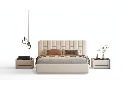 Luxus Beige Bett mit Gestepptem Kopfteil Modernes Design für Schlafzimmer