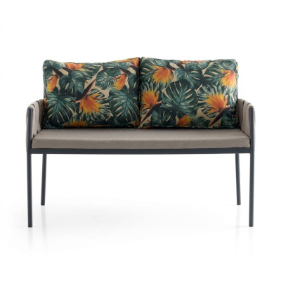 Gartensofa 2er Sofa 2 Sitzer Loungesofa Blättermuster Kissen Gartenmöbel