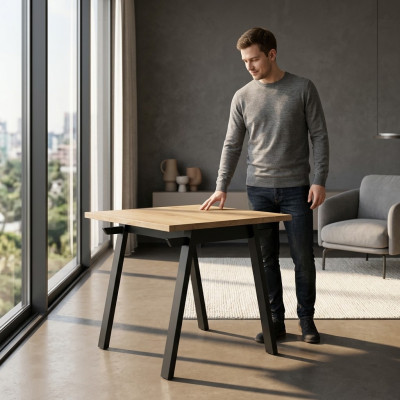 Couchtisch Beistelltisch Holztisch Quadratisch Metallbeine Arbeitszimmer