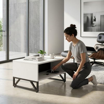 Couchtisch Beistelltisch Arbeitszimmer Tisch Weiß-Schwarz Mit Stauraum