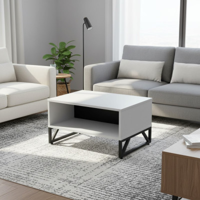 Couchtisch Beistelltisch Arbeitszimmer Tisch Weiß-Schwarz Mit Stauraum