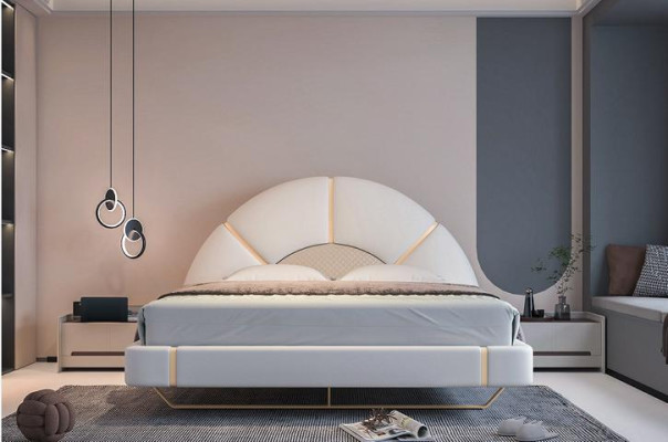 Luxus Bett mit Gold Akzenten Halbkreis Kopfteil Modernes Design Schlafzimmer