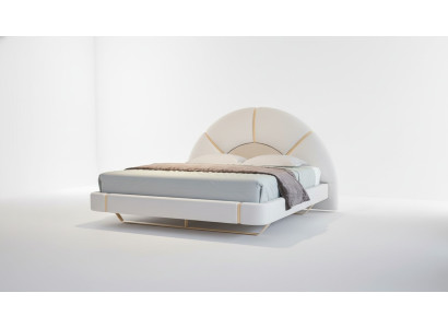 Luxus Bett mit Gold Akzenten Halbkreis Kopfteil Modernes Design Schlafzimmer