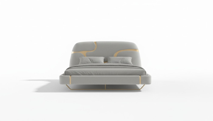 Luxus Bett mit Gold Akzenten Modernes Design Gepolstertes Kopfteil Schlafzimmer