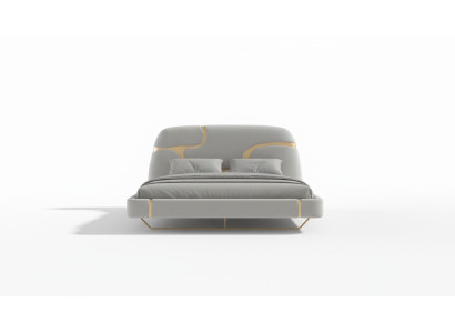 Luxus Bett mit Gold Akzenten Modernes Design Gepolstertes Kopfteil Schlafzimmer