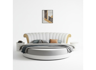 Exklusives Rundbett Weiß Beige Polster Leder Design Modernes Schlafzimmer
