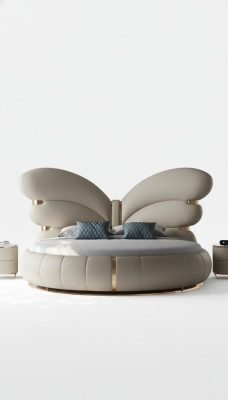 Luxus Rund Bett Schmetterling Runde Designer Schlafzimmer Betten Beige
