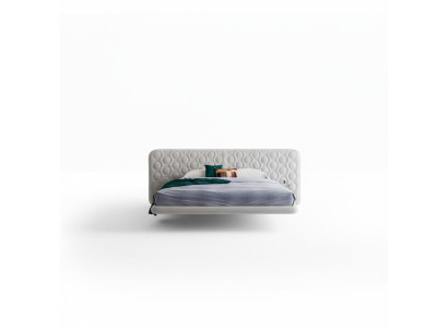 Modernes Bett Weiß Polster Kreis Quilted Design Minimalistisch Schlafzimmer