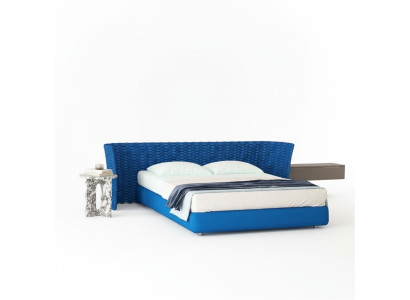 Modernes Bett Blau Gewebtes Design Polster Kopfteil Komfort Schlafzimmer