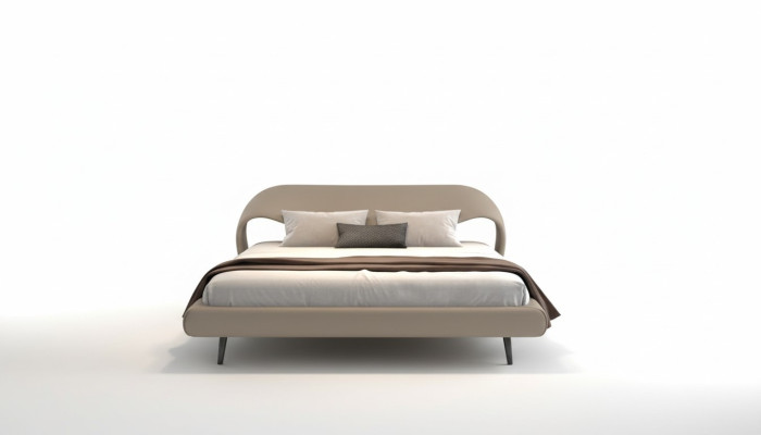 Elegantes Bett Grau Kurvendesign Polster  Minimalistisch Schlafzimmer Bett