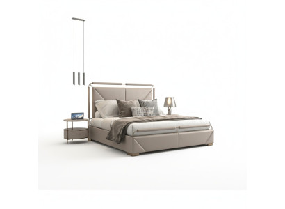 Luxus Bettgestell Modernes Design Beige mit Goldakzenten und Stilvollem Kopfteil
