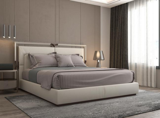 Luxus Bettgestell Modernes Design Beige mit Braun Akzenten Elegantem Kopfteil