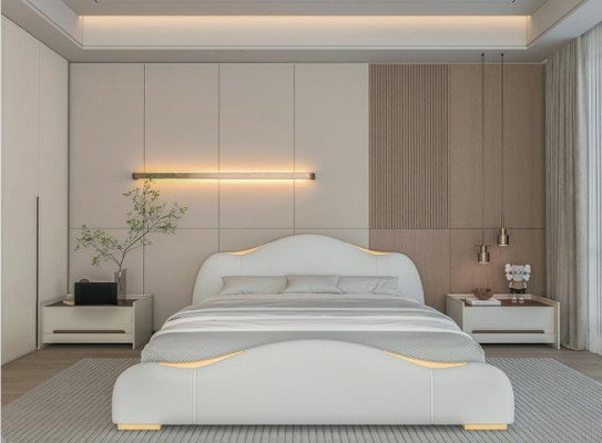 Luxus Bettgestell Modernes Design Grau Gold Akzenten Bett Stilvollem Kopfteil
