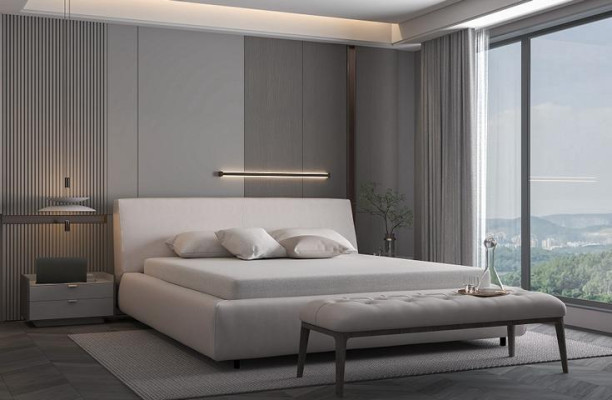 Bett Polsterbett Doppelbett Elegantes Design Beige Komfort Liegefläche