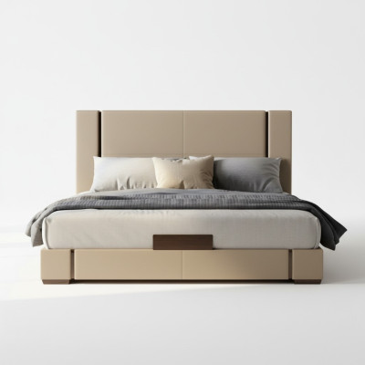 Luxusbett Beige Modernes Polsterbett Komfort Schlafen Stilvolles Design Elegant