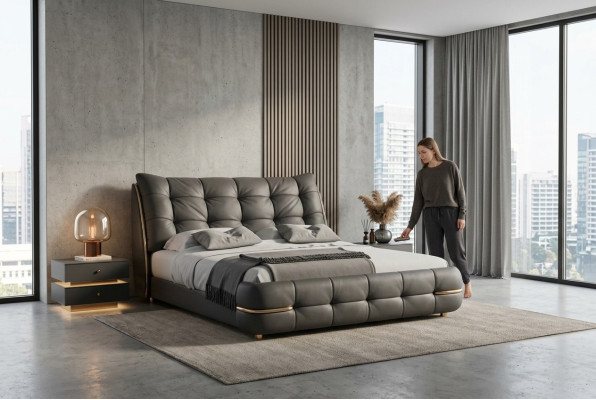 Luxusbett Schwarz Modernes Polsterbett Komfort Schlafen Elegantes Design Bett