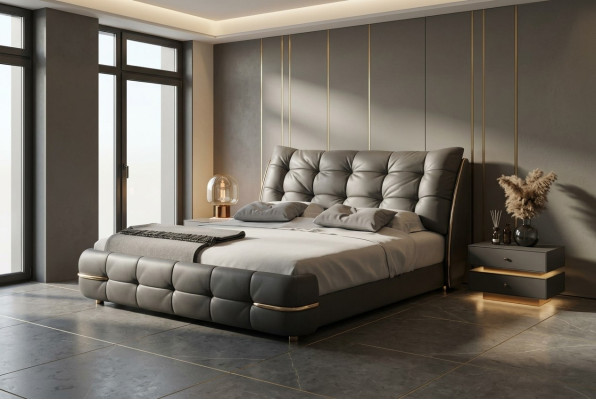 Luxusbett Schwarz Modernes Polsterbett Komfort Schlafen Elegantes Design Bett