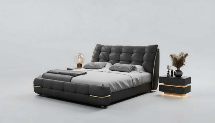 Luxusbett Schwarz Modernes Polsterbett Komfort Schlafen Elegantes Design Bett