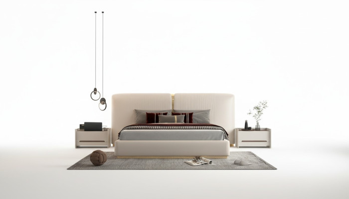 Polsterbett Luxus Design Bett Schlafzimmer Möbel Beiges Kopfteil Elegant