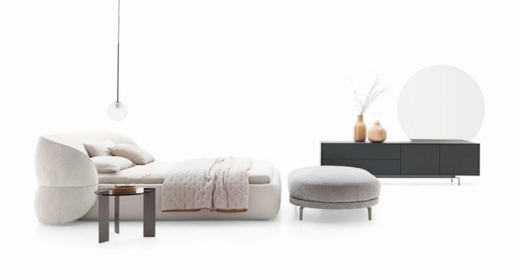 Design Polsterbett Modernes Schlafsofa Möbel Grau Kuschelig Stoffbezug Elegant